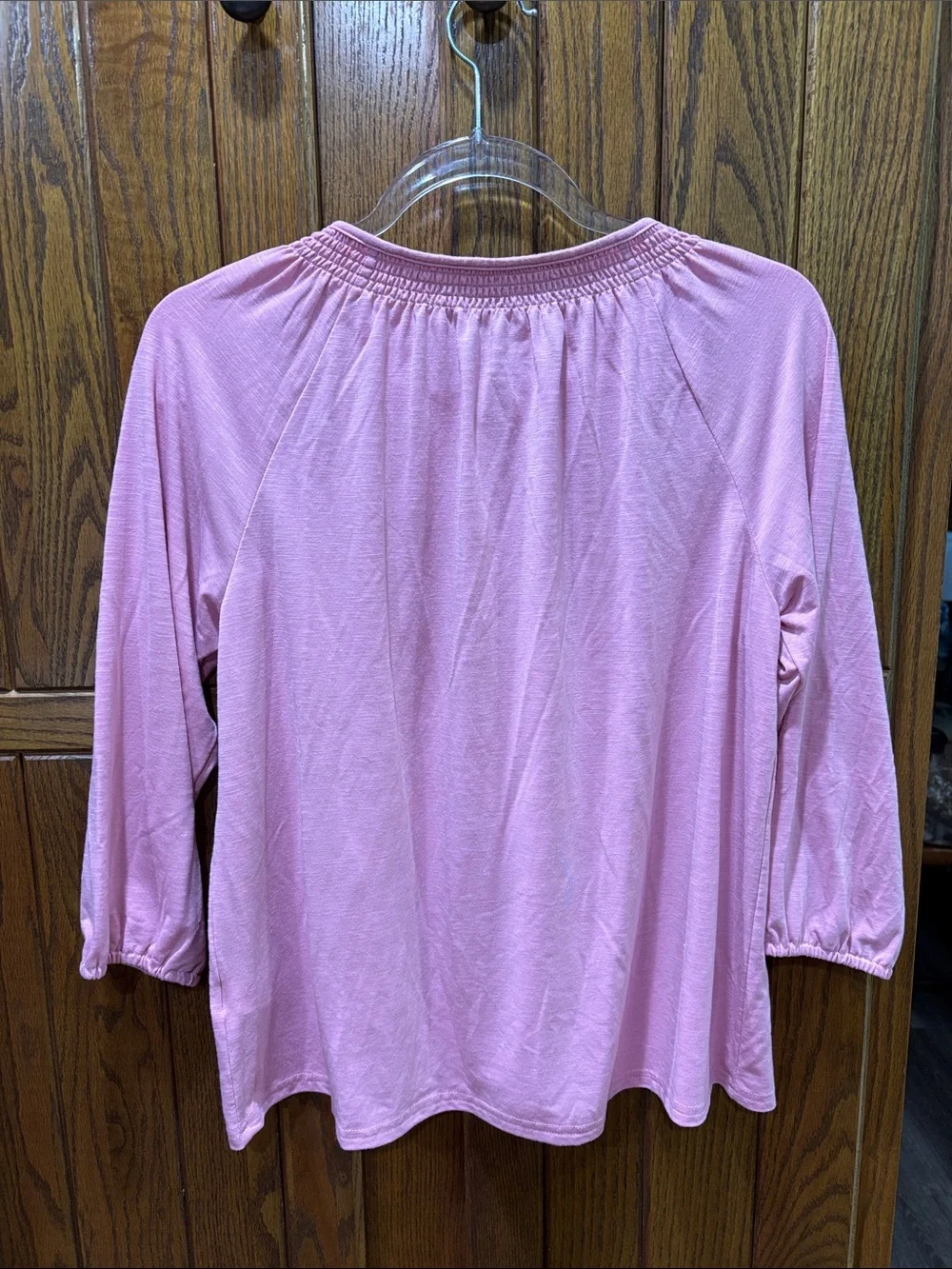L.L. Bean Light Pink Smocked-Neck Henley Top